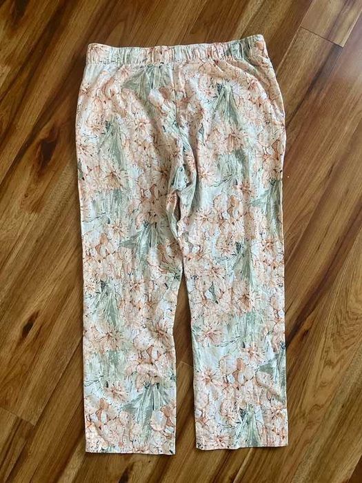 Xxl 44 42 spodnie lnine len wzory pastele beż plus size +size
