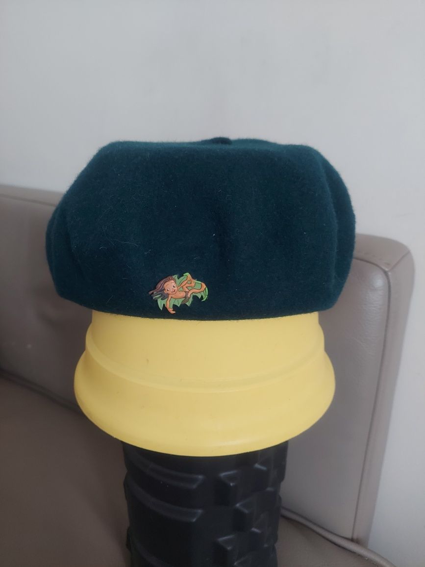 Nowy, stylowy beret dziecięcy zielen butelkowa wełna extra 100%