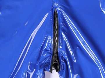863/ Przebranie kombinezon catsuit WINYL czarne mocne S zamek metalowy