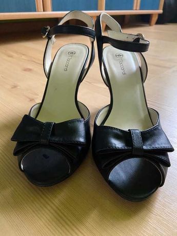 Sandały sandałki buty na obcasie 40 czarne eleganckie wesele chrzest