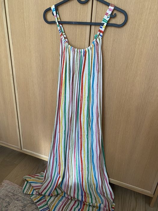 Sukienka Zara lniana w paski 100% len letnia długa maxi