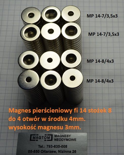 Magnes pod wkręt stożek Magnes neodymowy MP 12-8/4,2x5 [N38]