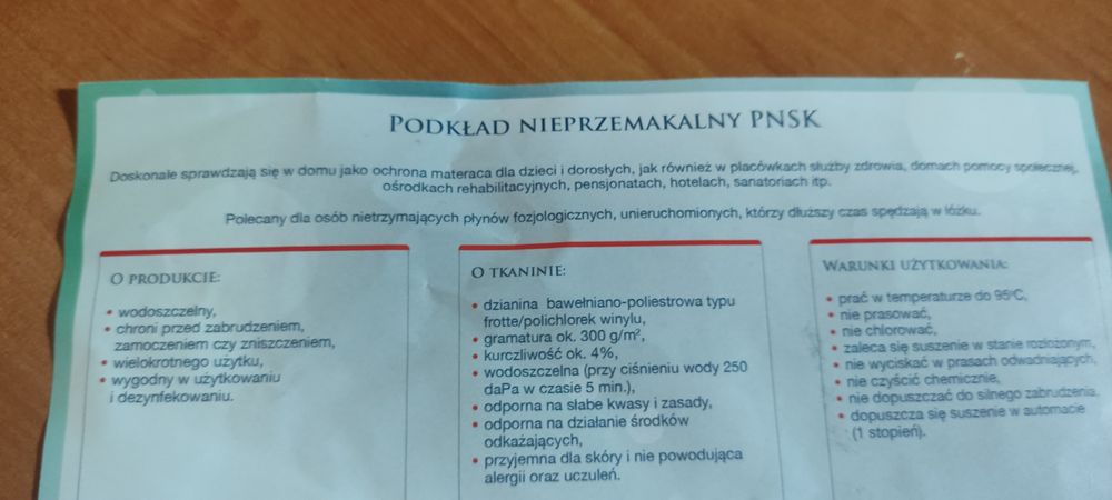 Nowy, Podkład nieprzemakalny PNSK 110x140