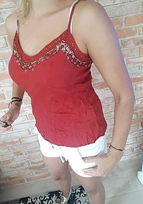 Atmosphere bordowa koszulka z koralikami top