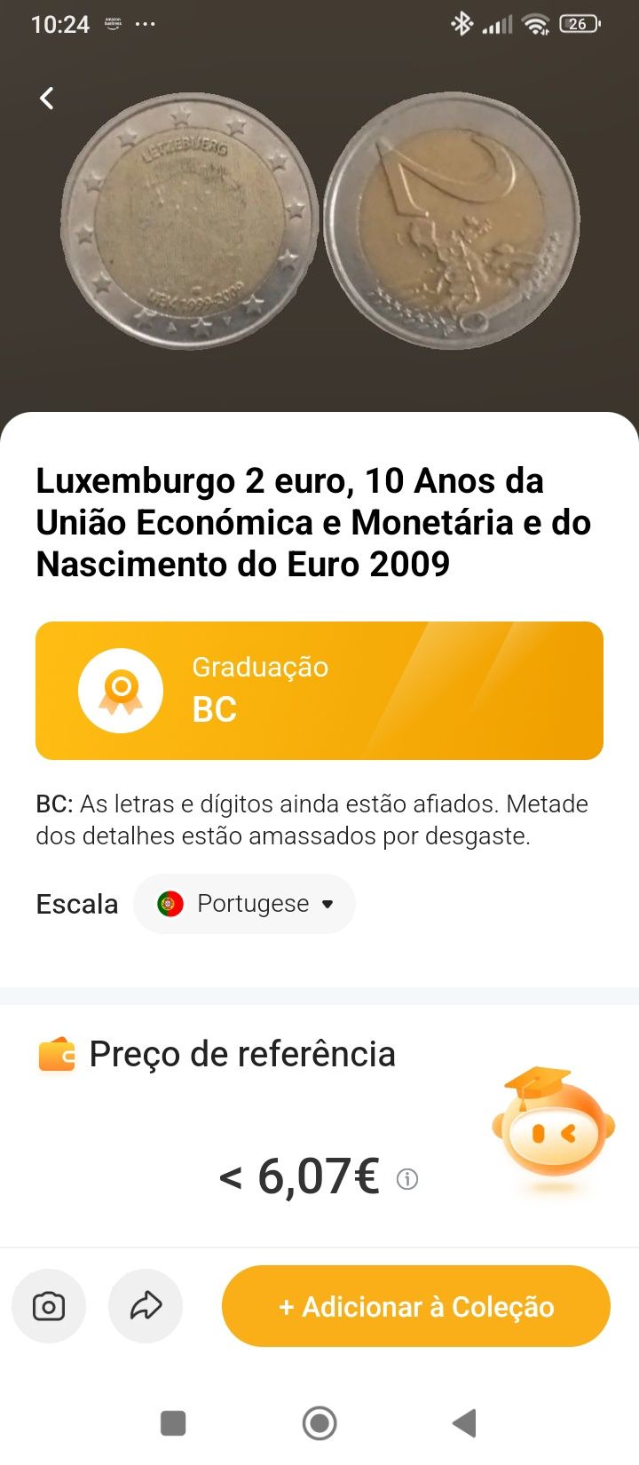 Moedas de 2€ e uma de 20 centavos