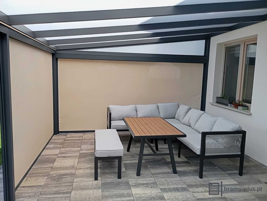 Zadaszenie tarasu 4x4 aluminiowe z montażem poliwęglan mleczny pergola