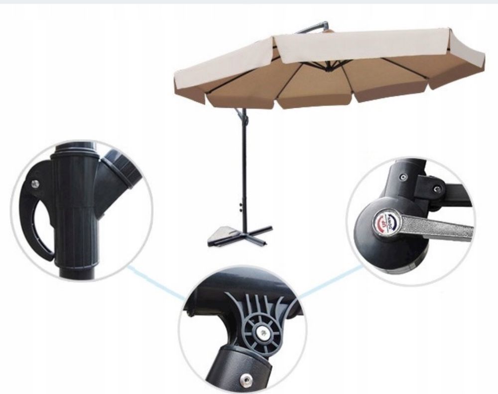 Parasol ogrodowy Duży składany wysięgnik 350 cm Beżowy