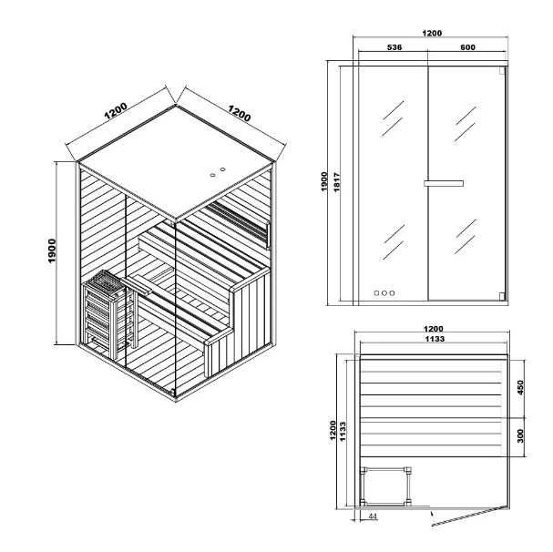 Sauna fińska sucha szklana 2osobowa kabina premium piec Shadow M