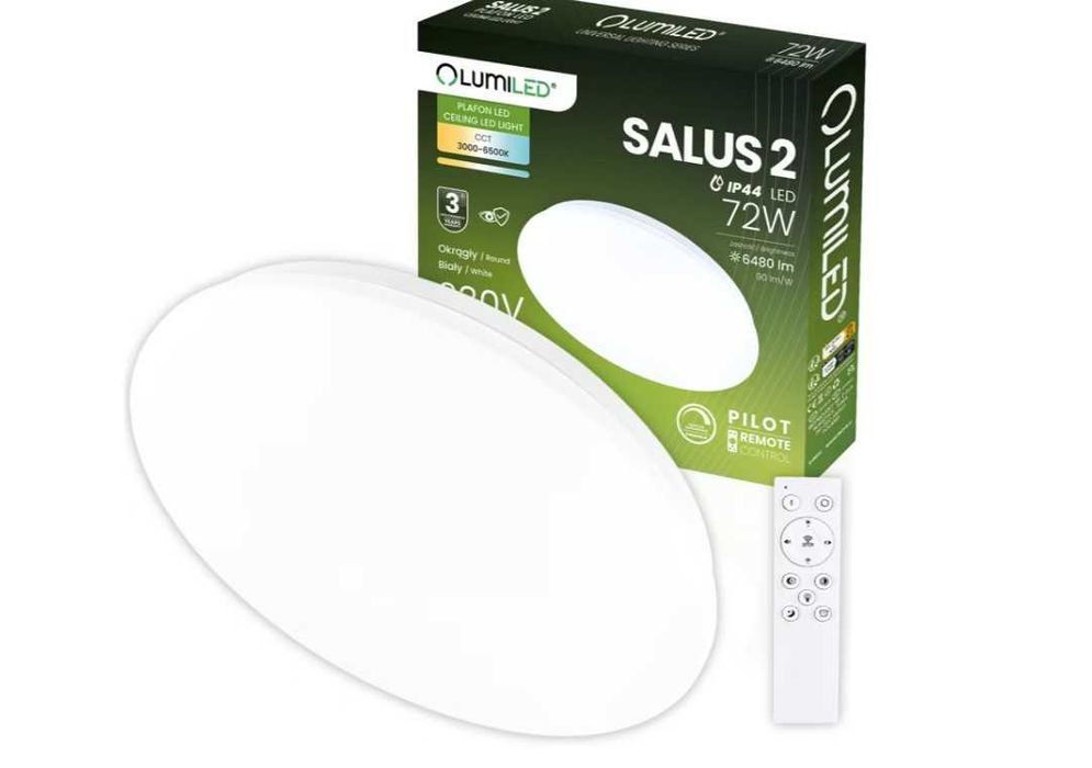 Plafon LED Lumiled 72W IP44 CCT Biały Okrągły 50cm z Pilotem