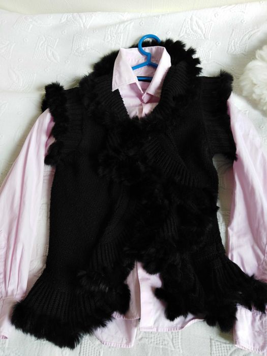 Kamizelka, obszycie z lisa, krolika, futro naturalne, skora naturalna