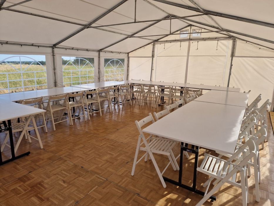 Krzesła stoły wynajem komunia urodziny namiot zastawa stołowa