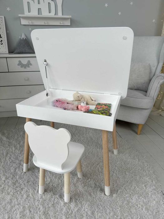 Столик дитячий прямокутний з нішею зі стільчиком Ведмежа,54х60х45см