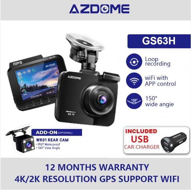 Видеорегистратор Azdome GS63H с доп - камерой заднего хода 4K Ultra HD