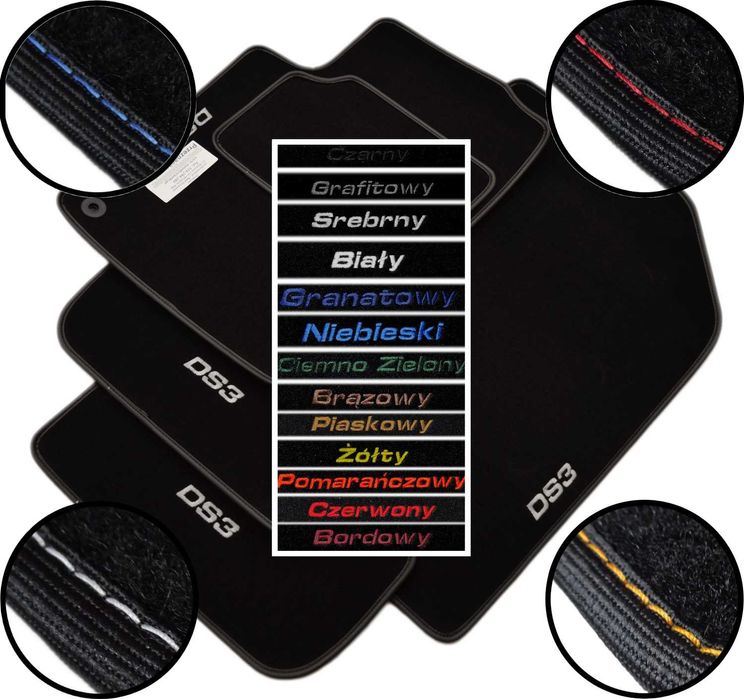 Dywaniki welurowe samochodowe dopasowane komplet classic z haftem haft