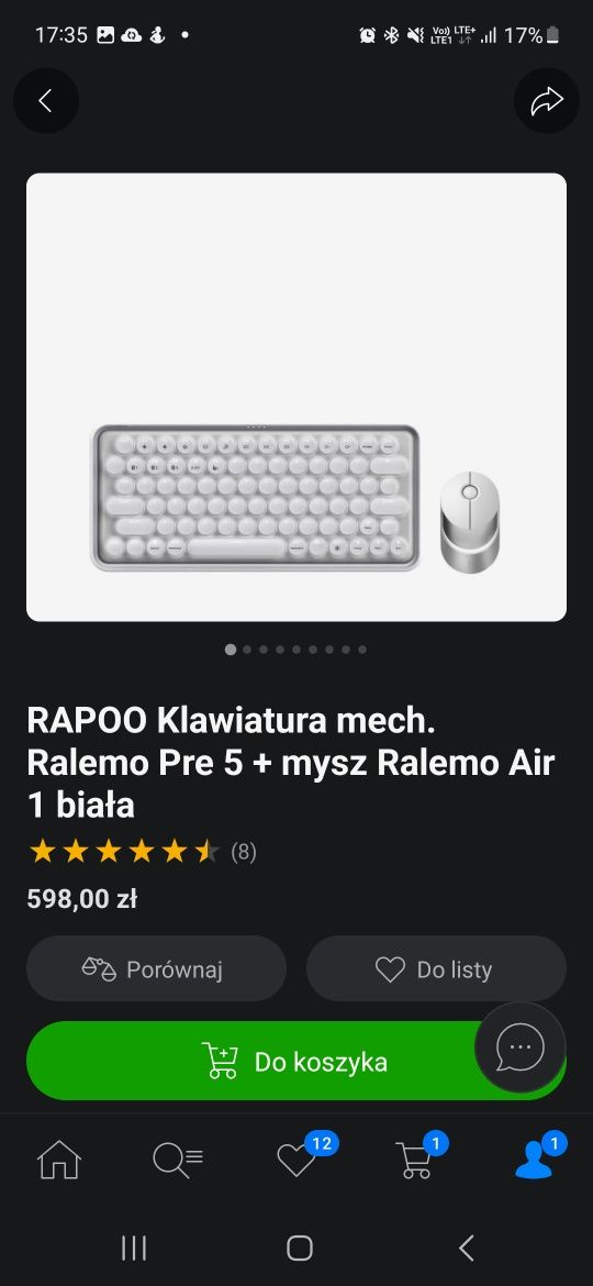 RAPOO Klawiatura mech. Ralemo Pre 5 + mysz Ralemo Air 1 biała