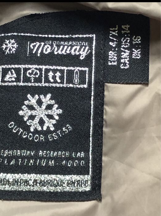 Kurtka Geographical Norway taupe pikowana z kapturem puchowa zimowa