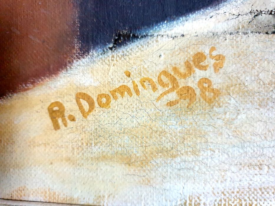 Para restauro: pintura marítima com barcos - R. Domingues