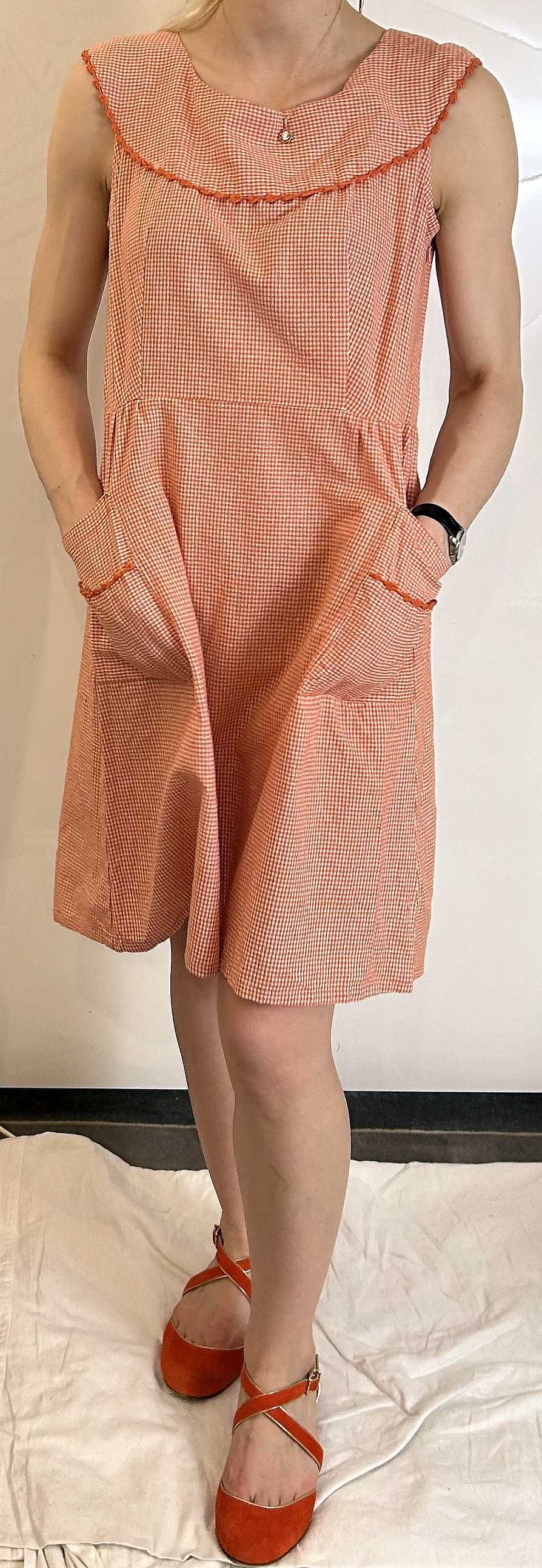 People Tree – nowa czerwona sukienka gingham, 100% bawełna, M/L, 173