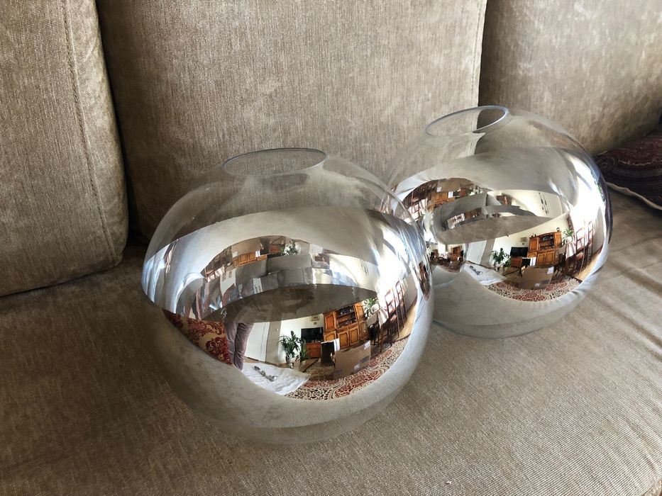 LAMPA sufitowa 2 szt duża kula klosz 28 cm szklane srebrny pas sprawne