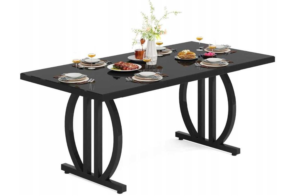 Stół do jadalni 160 x 80 cm dla 4-6 osób,  z metalową ramą, czarny