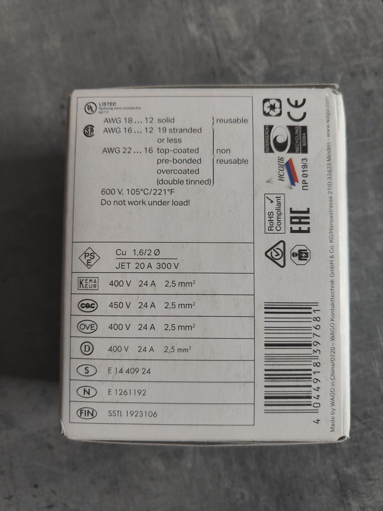 Złączki elektryczne WAGO 773-106 – 50 sztuk, nowe w pudełku