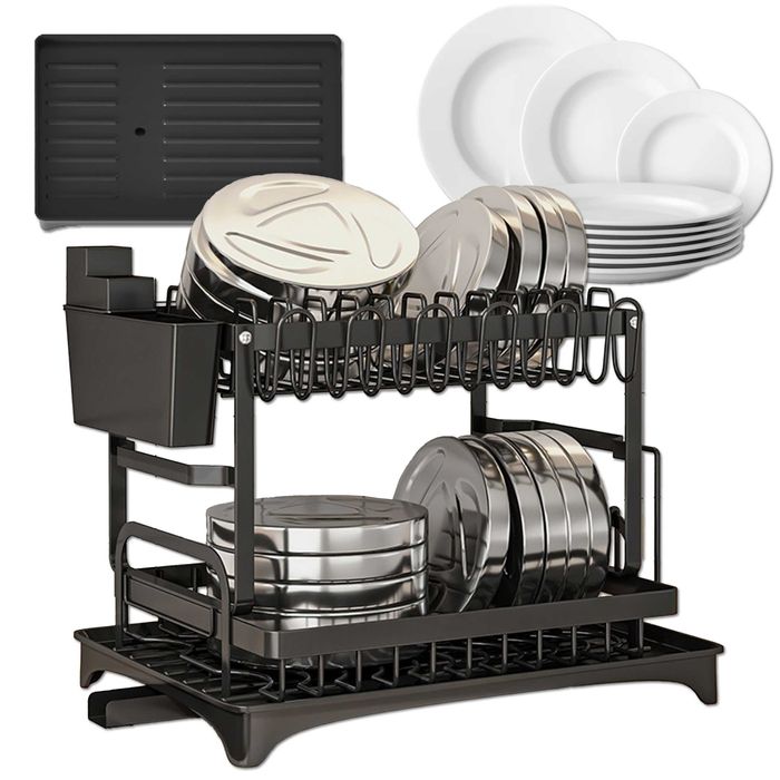 suszarka do naczyń ociekacz z tacką stojąca dwupoziomowa metalowa