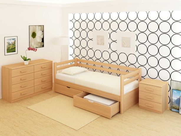 Ліжко дерев'яне Genève з Вільхи або Ясена. Кровать деревянная.