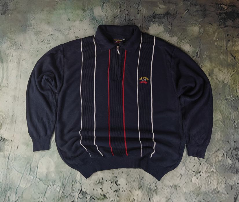 Paul & Shark Italy XXL | Męski sweter z kołnierzem - zamek - paski