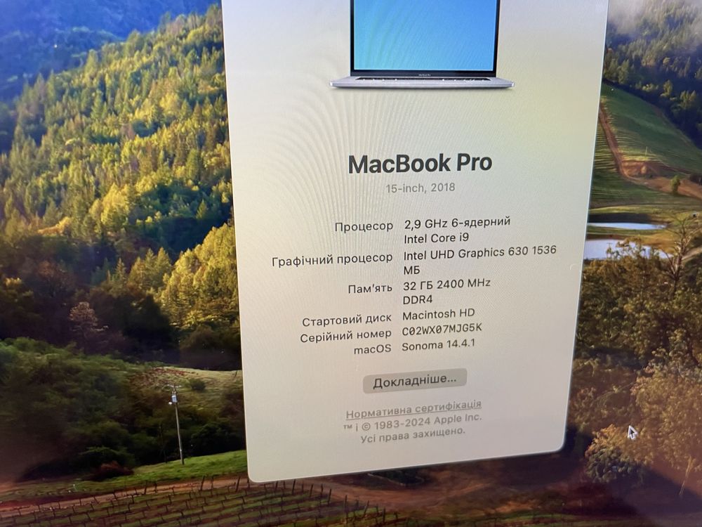 Macbook pro 15.4 2018 1tb i9 32gb батарея 124