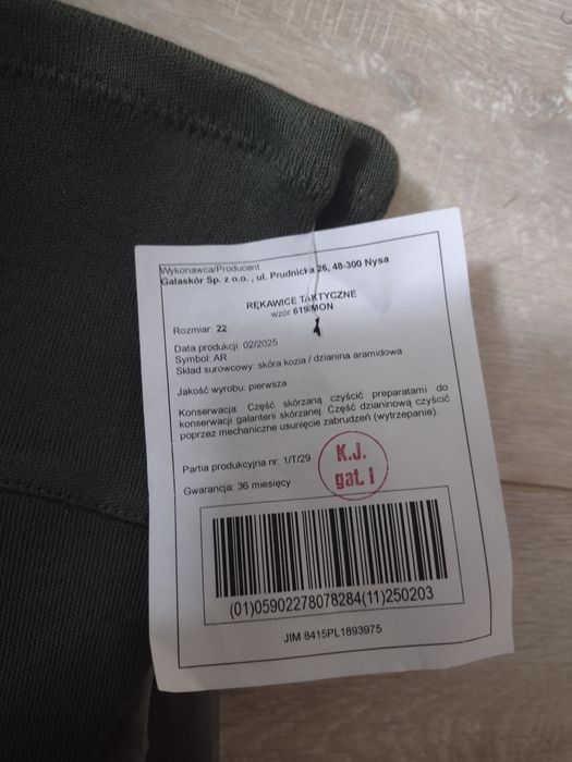 Rękawice taktyczne wojskowe strzeleckie wzór 619 MON r.22
