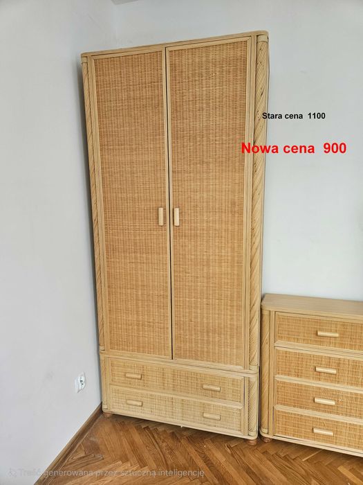 Komoda i szafa rattanowa vintage naturalna do kolekcji domu na działkę