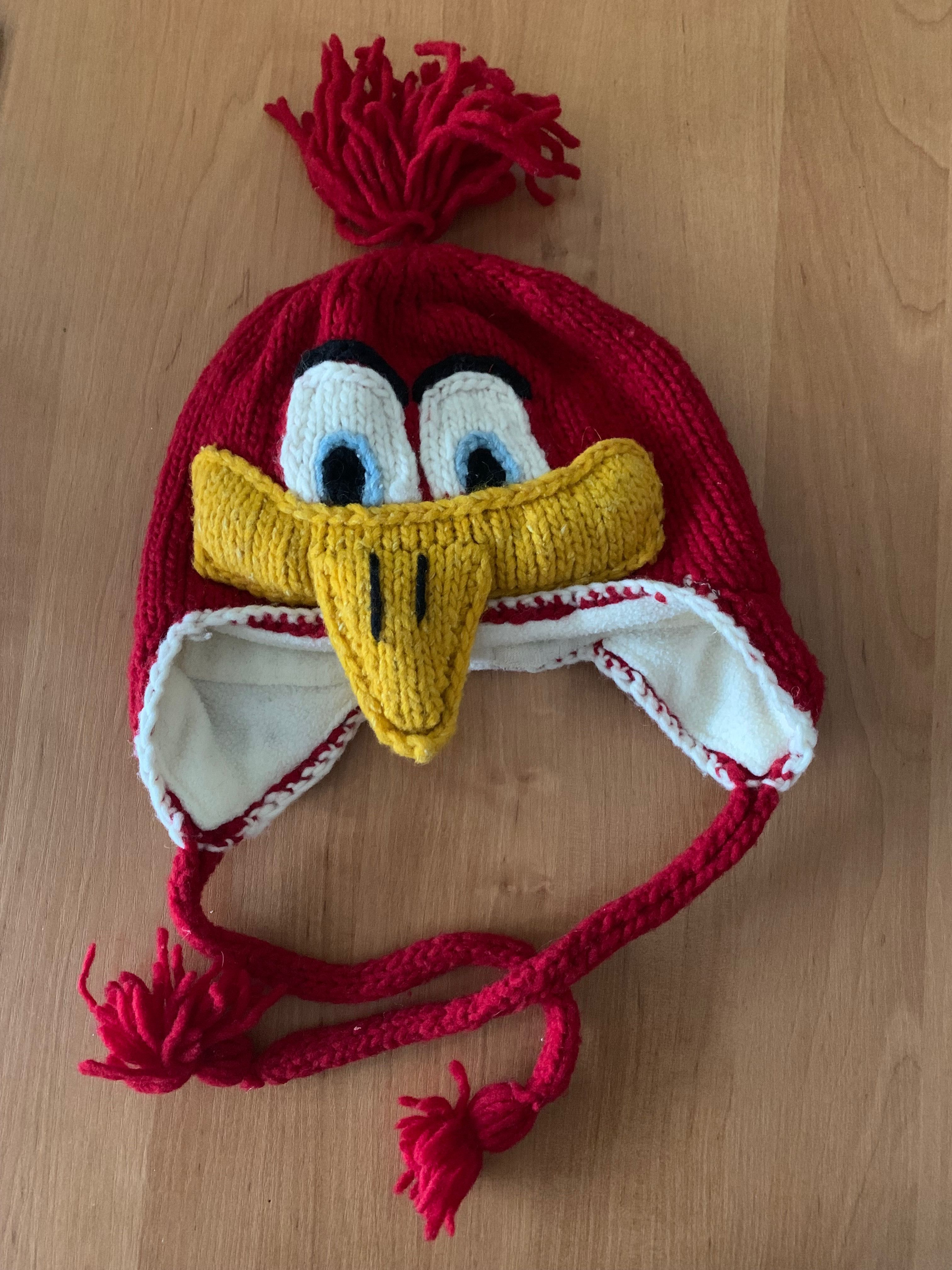 Kolorowa czapka handmade ręcznie robiona Woody Woodpecker