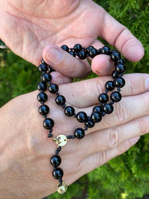 Meska pleciona podwojna bransoletka rozancowa z onyksu