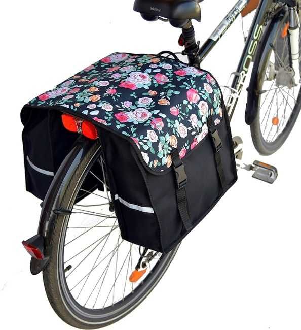 Sakwa na bagażnik, torba rowerowa 2x15L - róże