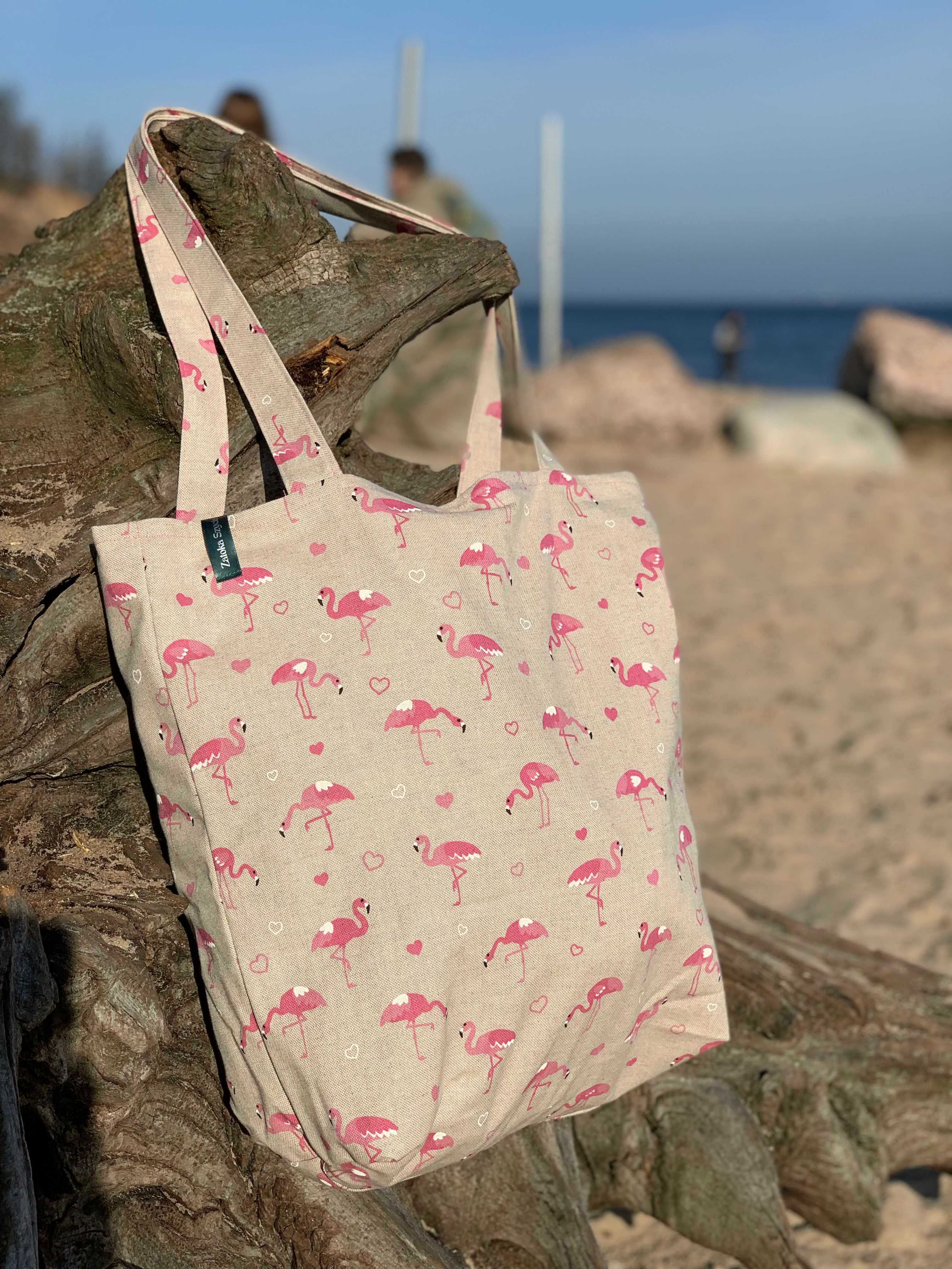 Torba bawełniana ze wzorem flamingów, HANDMADE