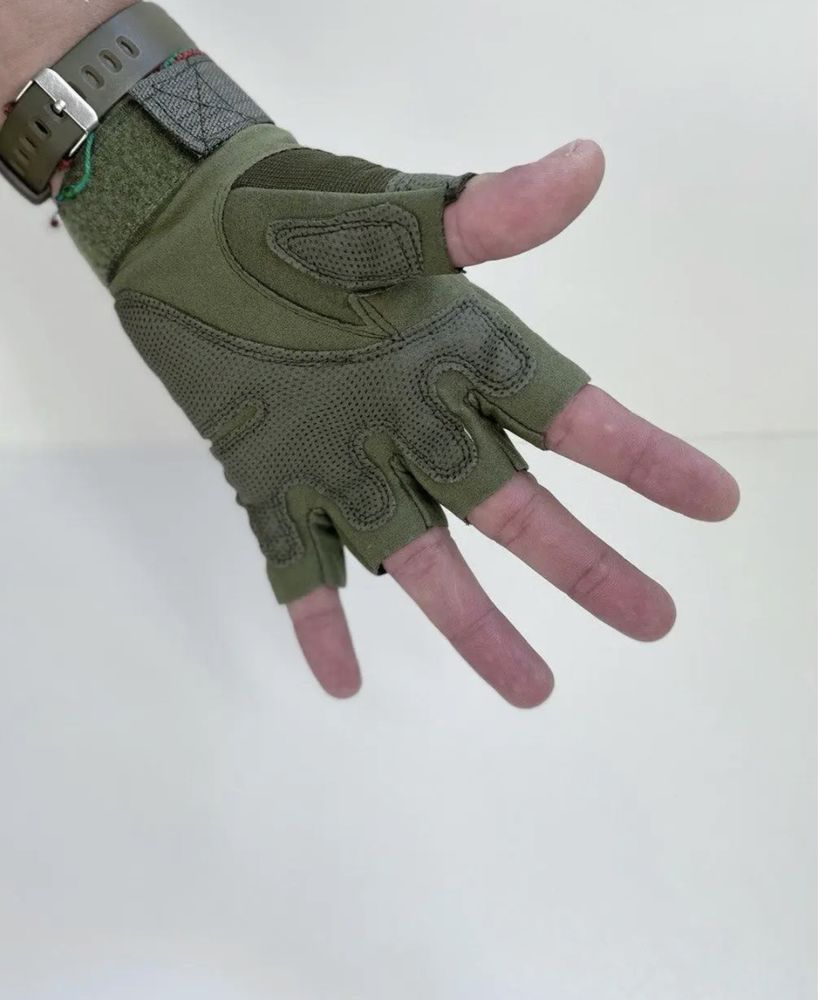 Тактичиские перчатки олива / Перчатки без пальцев / Військові рукавиці