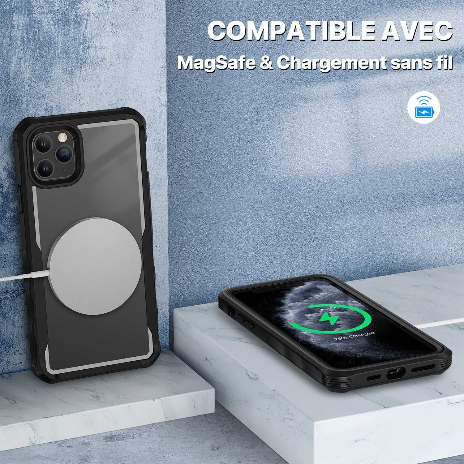 CENHUFO etui pancerne 360 iPhone 11 Pro Max czarne filtr prywatności