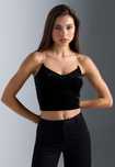 Crop-top aksamitny ze zdobionymi ramiączkami Even&Odd L