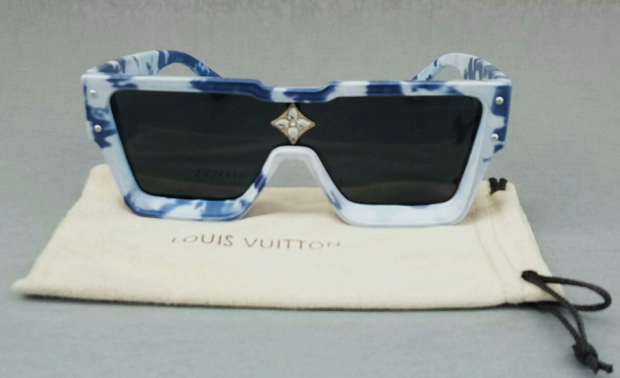 Louis Vuitton большие модные женские очки оправа бело голубой мрамор