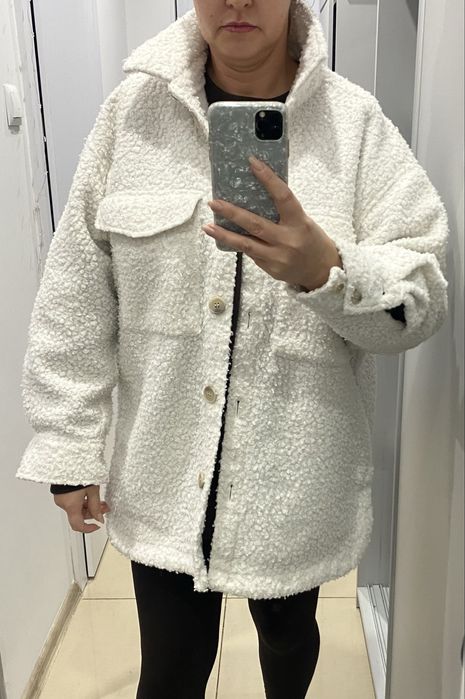 Baranek kurtka koszula H&M złamana biel L