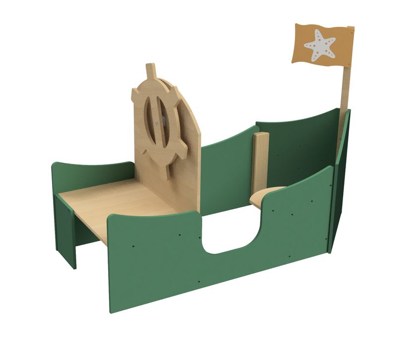 Drewniany statek zielony meble dla dzieci łódka wyposażenie Micki,