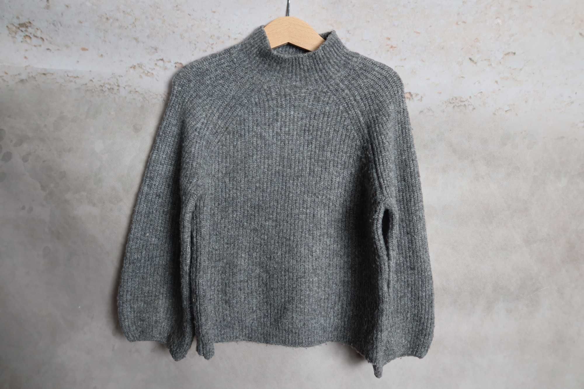 Sweter ZARA 110 szary melanż miękki srebrna nitka obszerny oversize