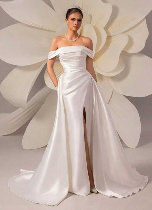 suknia ślubna maxi bardot odkryte ramiona