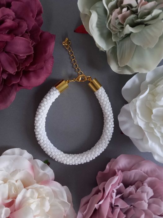 Ręcznie robiona bransoletka z koralików TOHO ( duża) " Basic White"
