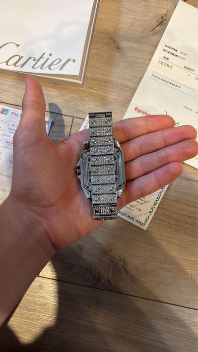 Cartier santos skeleton iced out