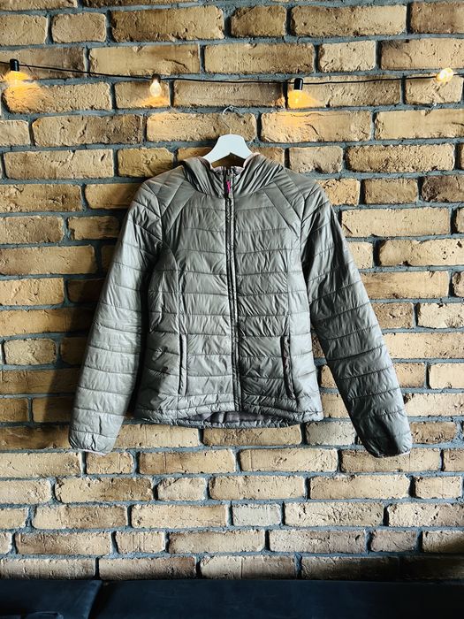 Damska kurtka puchowa pikowana z kapturem brązowa beżowa 34 36 XS/S