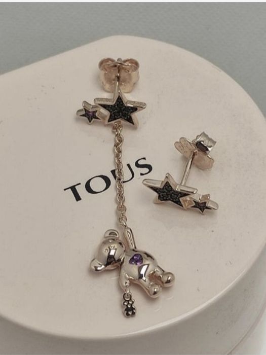 Kolczyki z misiem różowe srebro vermeil 925 z szafirami i rubinami