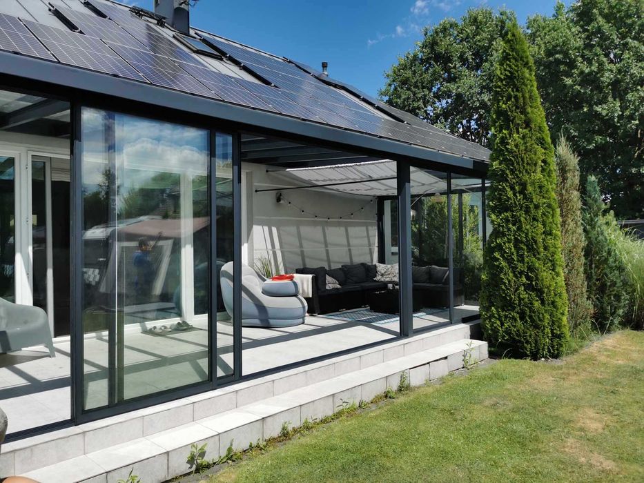 Szklane ściany przesuwne system ramowy przesuwny