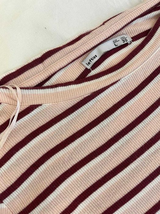 Blusa de manga comprida básica listrada rosa