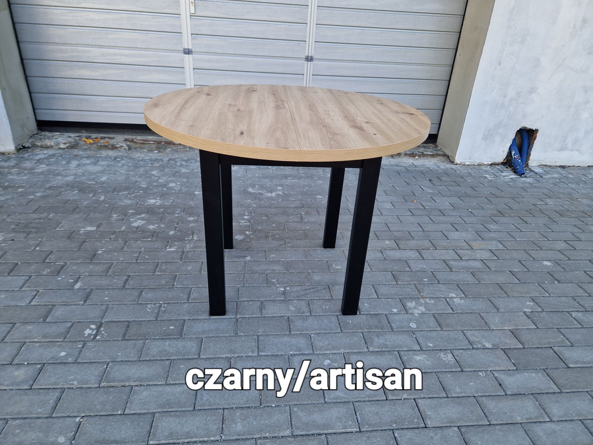 Nowe: Stół okrągły + 4 krzesła, czarny/artisan + czarny , transPL